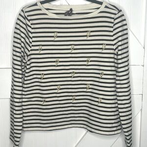 Betsy Johnson Striped Long Sleeve Top‎ with Lightning Bolt Embroidery Size Med.